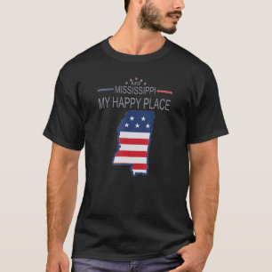 MS Mississippi My Happy Place USA States Flag Map T-Shirt