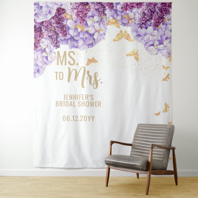 Ms Mrs Floral Arch Butterfly White Bridal Backdrop Tapestry (In Situ)