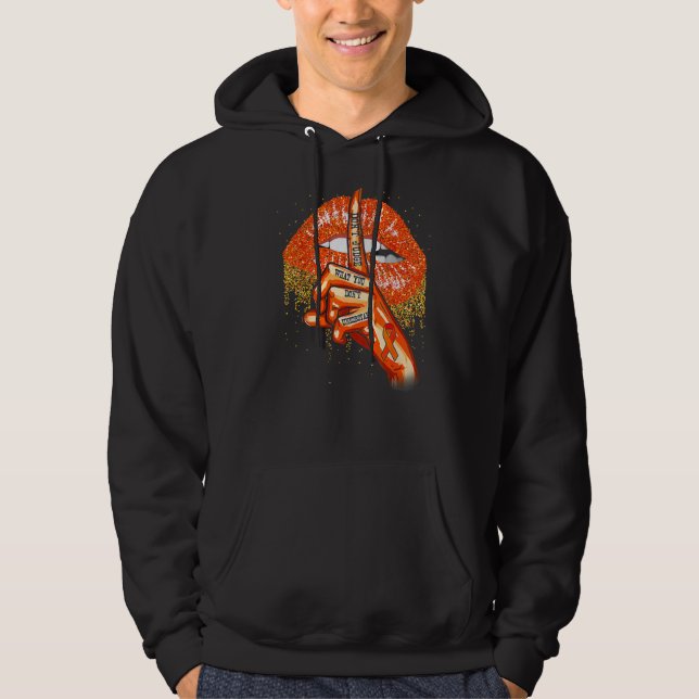 Ms Orange Lips Ribbon  Multiple Sclerosis Awarenes Hoodie (Front)