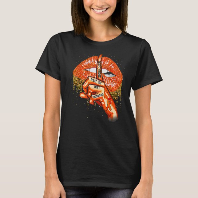Ms Orange Lips Ribbon  Multiple Sclerosis Awarenes T-Shirt (Front)
