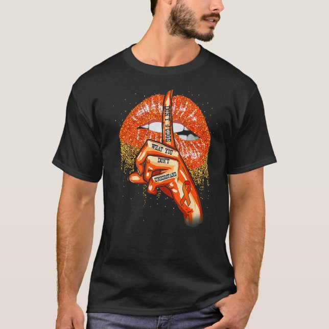 Ms Orange Lips Ribbon  Multiple Sclerosis Awarenes T-Shirt (Front)