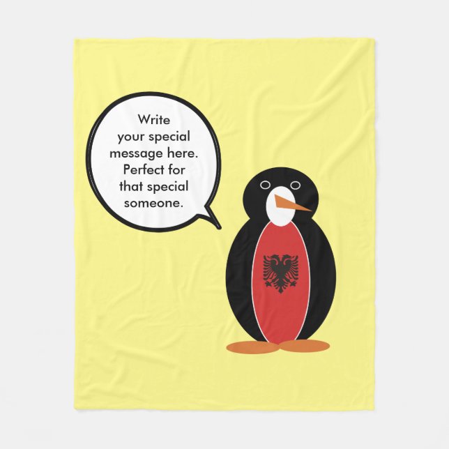 Ms Penguin Albanian Flag Talks Fleece Blanket (Front)