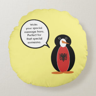 Ms Penguin Albanian Flag Talks Round Cushion
