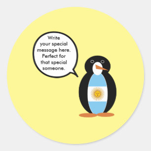 Ms Penguin Argentine Flag Talks Classic Round Sticker