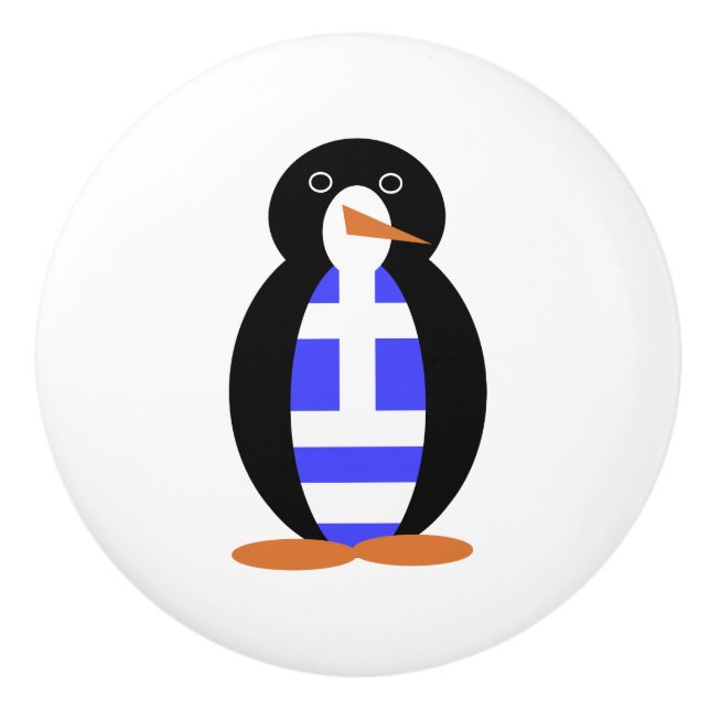 Ms. Penguin Greek Flag Ceramic Knob (Front)