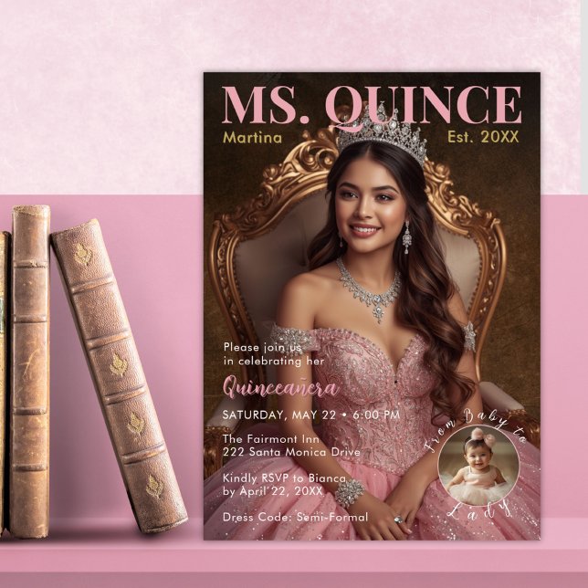 Ms. Quince Elegant Pink Fifteenth Celebration Invitation (Creator Uploaded)