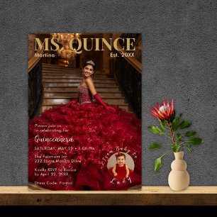 Ms. Quince Red and Gold Quinceañera Invitation