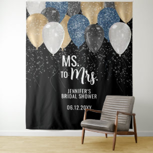 Ms to Mrs Balloon Denim Bridal Shower Backdrop Tapestry