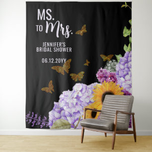 Ms to Mrs Floral Butterfly Bridal Shower Backdrop Tapestry