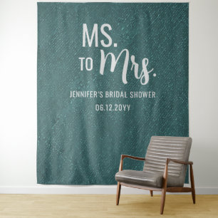 Ms to Mrs Modern Green Bridal Shower Backdrop Tapestry