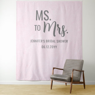 Ms to Mrs Modern Pink Blush Bridal Shower Backdrop Tapestry