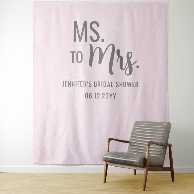 Ms to Mrs Modern Pink Blush Bridal Shower Backdrop Tapestry (In Situ)