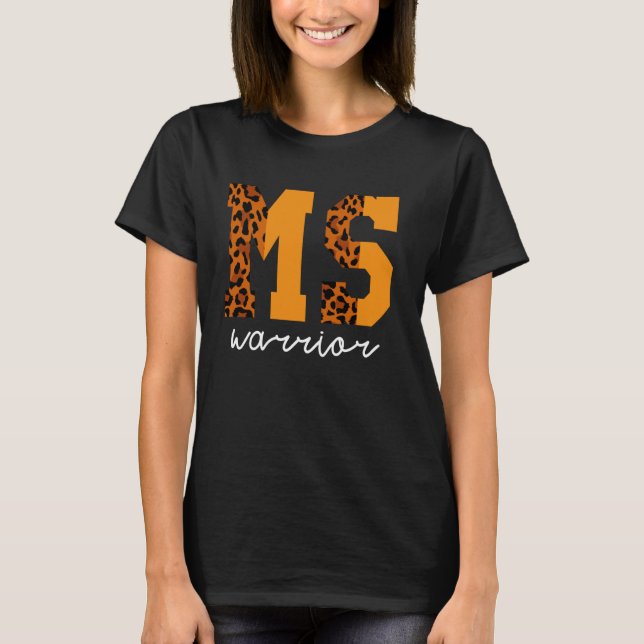 MS Warrior Leopard Print Motivational Support Scle T-Shirt (Front)