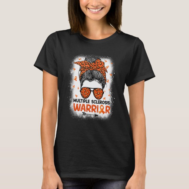 Ms Warrior Messy Bun Leopard  Multiple Sclerosis A T-Shirt (Front)
