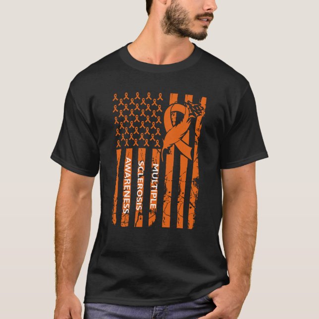 MS Warrior Multiple Sclerosis Awareness Ribbon USA T-Shirt (Front)