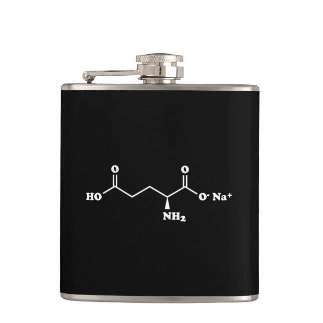MSG Monosodium Glutamate Molecule Chemical Formula Hip Flask (Front)