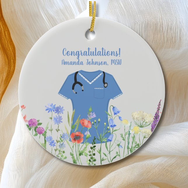 MSN Nurse Blue Scrubs Ceramic Tree Decoration (Creator Uploaded)