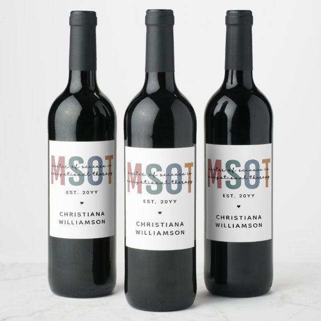 MSOT Master of Science in Occupational Therapy Wine Label (Bottles)