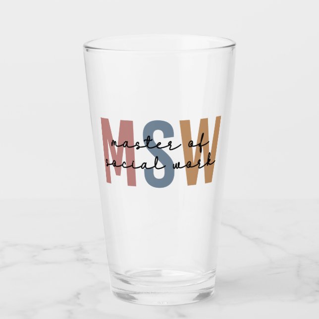 MSW Master of Social Work Retro Graduation Glass (Front)
