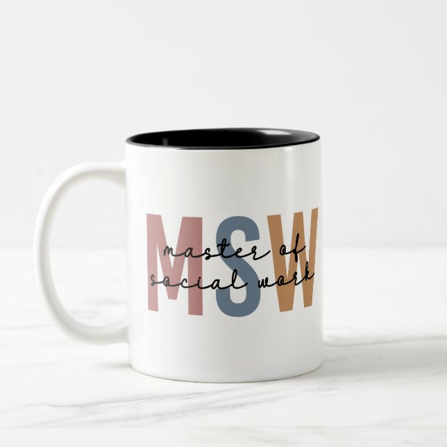 MSW Master of Social Work Retro Graduation Two-Tone Coffee Mug (Left)