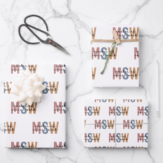MSW Master of Social Work Retro Graduation Wrapping Paper Sheet (Front)