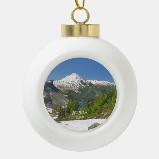 Mt. Baker Alpine Landscape Photo Ceramic Ball Christmas Ornament (Front)