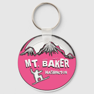 Mt. Baker Washington pink snowboarder keychain
