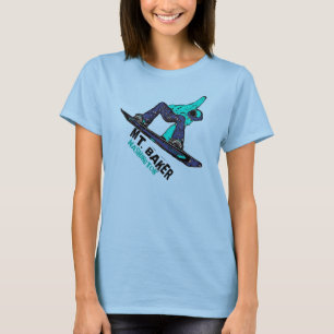 Mt. Baker Washington teal snowboard ladies tee