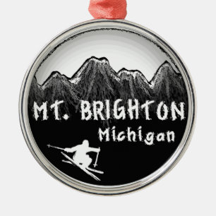 Mt. Brighton Michigan skier Metal Tree Decoration