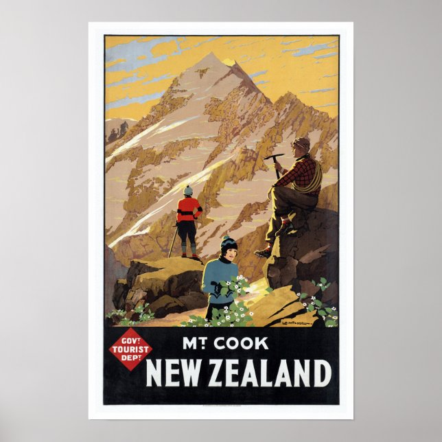 Mt.Cook New Zealand - Vintage Travel Art Poster (Front)
