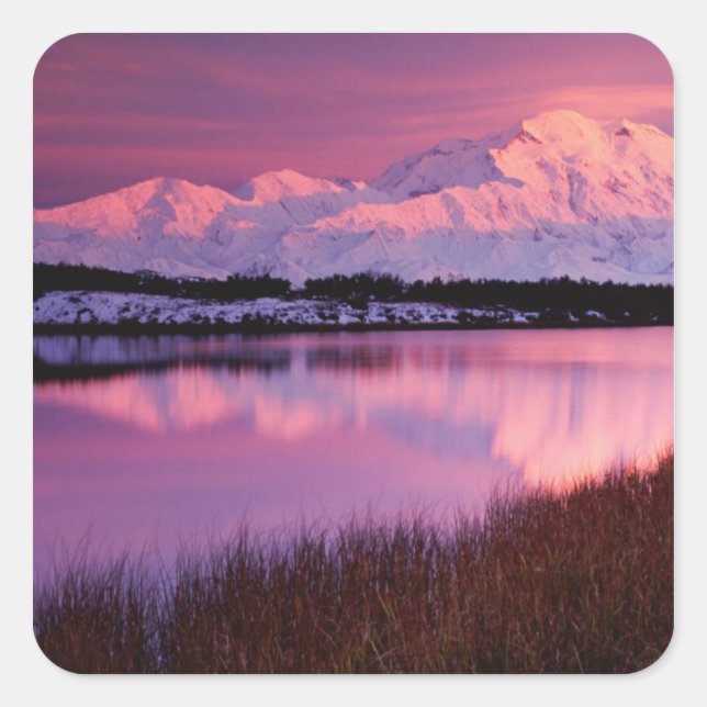 Mt. Denali at sunset from Reflection Pond Square Sticker (Front)