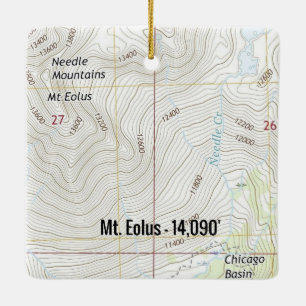 Mt. Eolus Colorado Fourteener Topo Map Ceramic Ornament