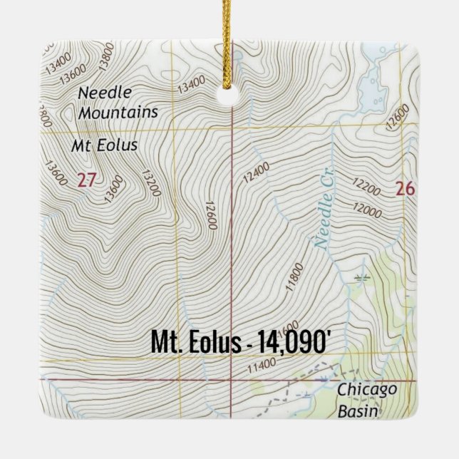 Mt. Eolus Colorado Fourteener Topo Map Ceramic Ornament (Back)
