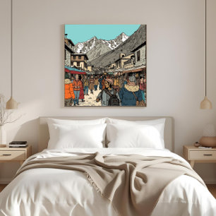 Mt. Everest Himalayan Sherpa Village Market Art  Canvas Print