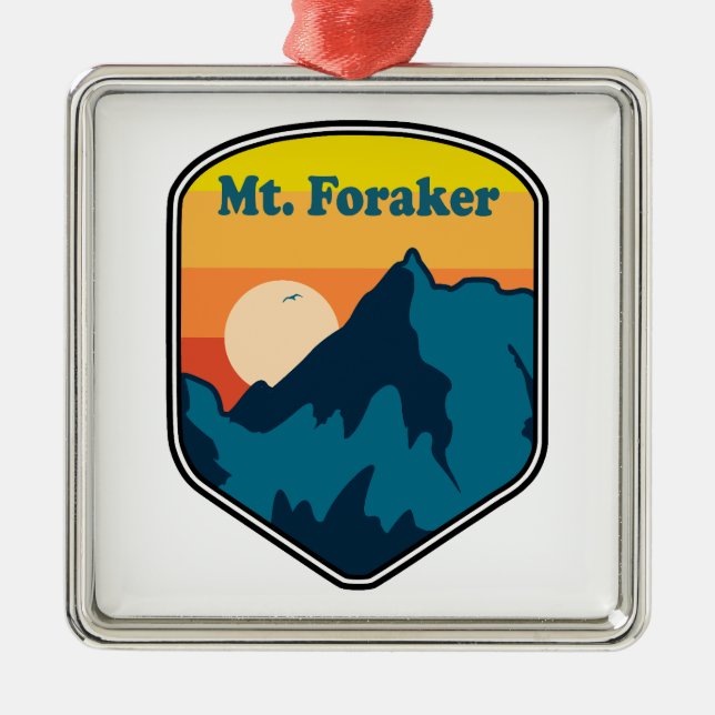 Mt. Foraker Alaska Sunrise Metal Tree Decoration (Front)