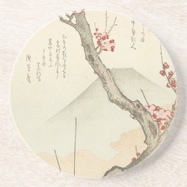 Mt. Fuji Behind a Blossoming Plum Tree Coaster (Front)