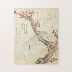Mt. Fuji Behind a Blossoming Plum Tree Jigsaw Puzzle