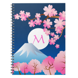 Mt Fuji Cherry Blossoms Spring Japan Night Sakura Notebook