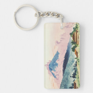 Mt Fuji from the Koshu Road watercolor oriental Key Ring