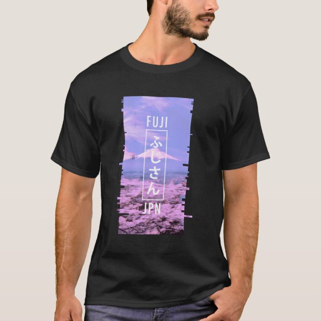 Mt Fuji Japan Glitch Art Japanese Otaku Vaporwave T-Shirt (Front)