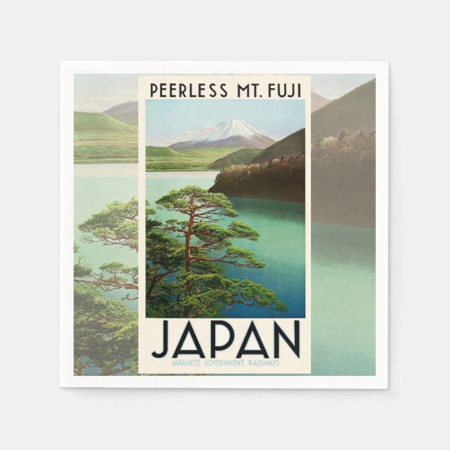 Mt Fuji Japan Travel Poster Vintage Art Napkin (Front)
