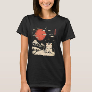 Mt. Fuji Sunset Kitten Lover Japanese Art Cute Cat T-Shirt