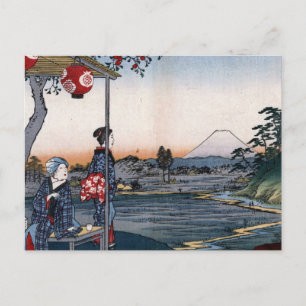 Mt. Fuji Viewed from a Teahouse c. 1800s Japan Postcard