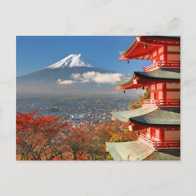 Mt. Fuji viewed from behind Chureito Pagoda Postcard (Front)