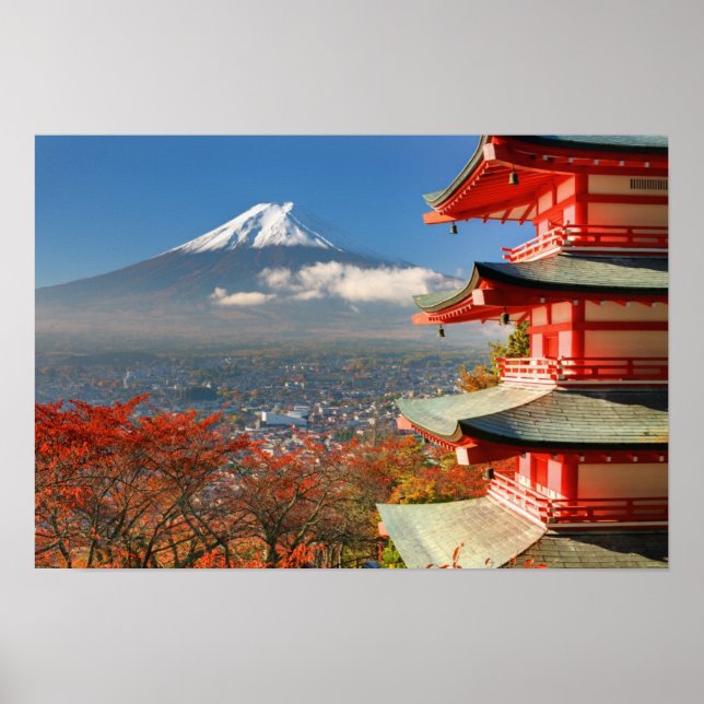 Mt. Fuji viewed from behind Chureito Pagoda Poster (Front)