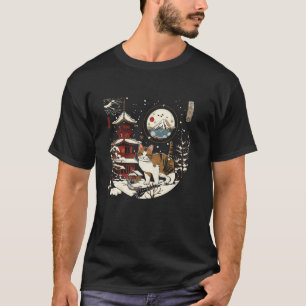 Mt. Fuji Winter Kitten Lover Japanese Art Cute Cat T-Shirt