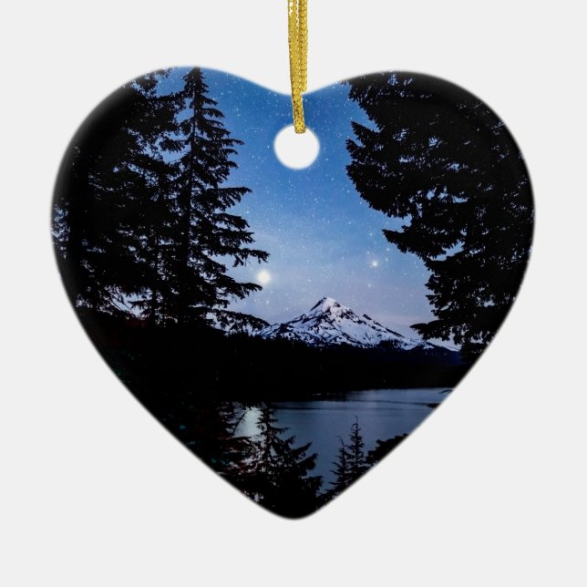 Mt Hood at Lost Lake Heart Ornament (Front)