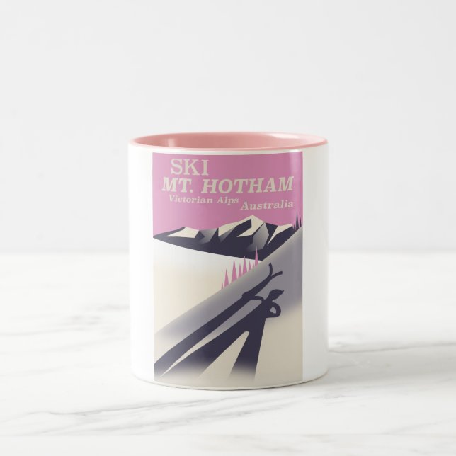 Mt. Hotham, Victorian Alps ski poster. Two-Tone Coffee Mug (Center)