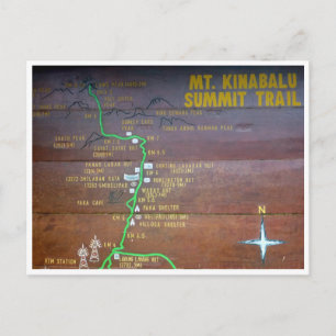 mt kinabalu trail sign postcard