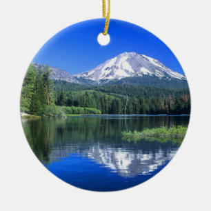 Mt. Lassen rises above Manzanita Lake Ceramic Tree Decoration
